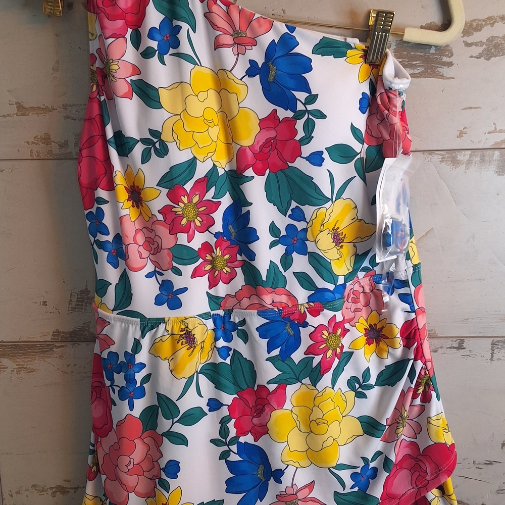 NWT Liz Claiborne Colorful Floral Swim Skirt One Strap Size 8